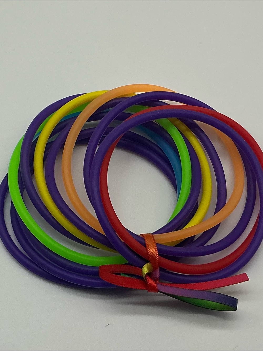 Set of 12 Purple and Rainbow Colored Jelly Bracelets